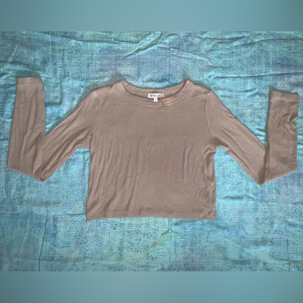 Mimosa Ribbed Long Sleeve Crop Top Beige/Tan - Large